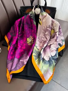 Vintage Plant Print Silk Boho Style Scarf Neck Gaiter, Spring Summer Multifunctional Wrap, Warm and Protective, Fashion Accessory