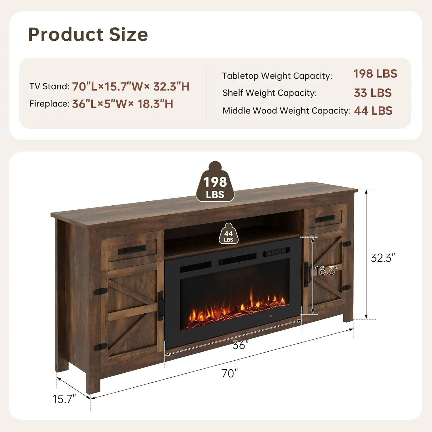 70" TVs with Fireplace / Brown