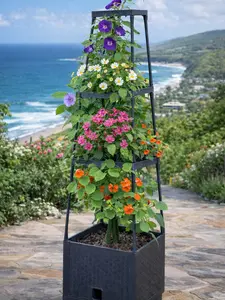 Planter with Trellis – Vertical Garden Tower for Patio or Balcony – Raised Bed Vegetable Container for Tomatoes, Peppers, Herbs & More – Space-Saving Outdoor Garden Kit