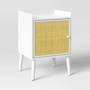 Rattan and Wood Bedside Table White - Pillowfort