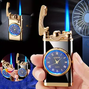 Butane lighter, dual flame lighter, vintage genuine dial lighter, windproof lighter, arm ignition lighter, blue flame lighter, multifunctional lighter, refillable butane, gifts for boyfriend and father, excluding butane, Valentine's Day/New year gift