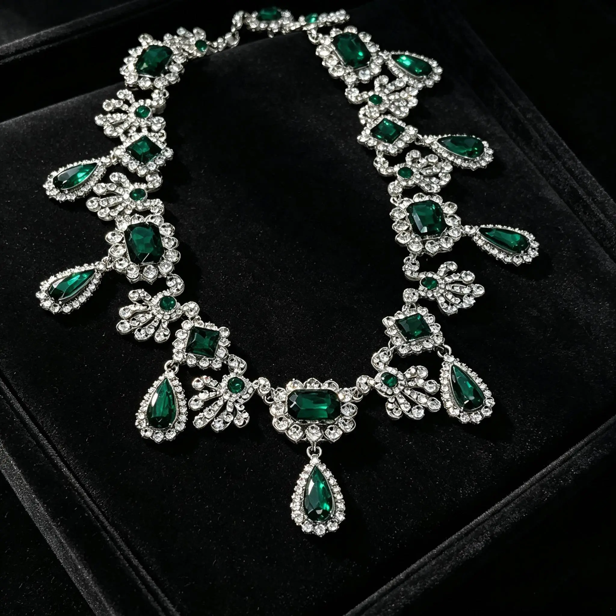 Elegant Emerald Teardrop Necklace with Rhinestones and Silver Tone Setting for Women's Jewelry