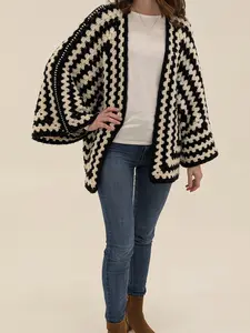 Black and White Handmade Crochet Boho Cardigan
