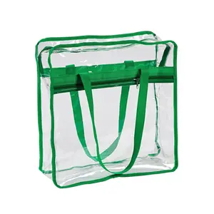 15" x 16" Large Green & Clear Team Spirit Stadium Plastic Tote Bag