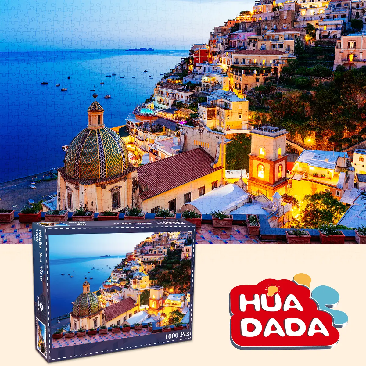 HUADADA 1000 Pieces Jigsaw Puzzles for Adult,Night sea view, Perfect Home Decorations for Holiday Vacations, Family Games, Grandparents Brainstorming,
