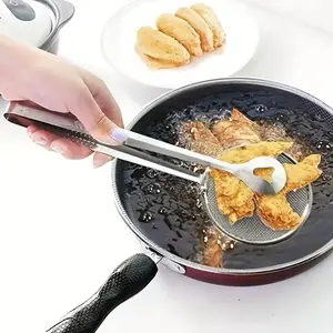 Stainless Steel Skimmer Spoon Oil Scoop for Fried Food, Filter Mesh Oil Clip, Durable Kitchen Tool Utensils for Straining and Filtering, Kitchen Utensils Gadgets