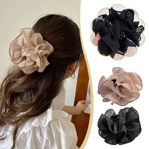 Fabric Floral Hair Claw Clips For Women~Girl Large Ribbon claw grip