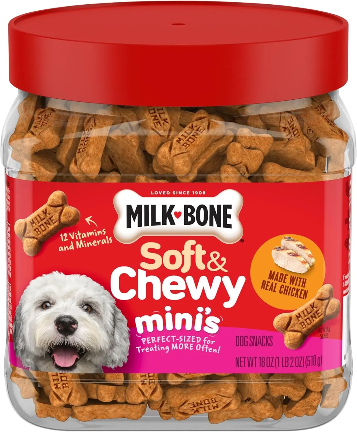 Milk-Bone Soft & Chewy Mini’s Dog Treats, Made with Real Chicken, 18 Ounce Canister