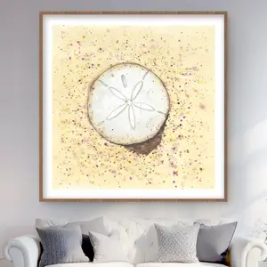 Begin Home Decor C1FM4848329T47 48 x 48 in. Sand-Dollar Coastal Hygge Framed Matted Print Wall Art - Home Decor