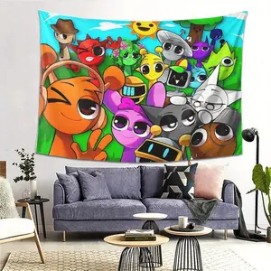 Sprunki Incredibox Tapestry - Vibrant Cartoon Design, Lightweight & Durable Polyester Peach Light Beige Fabric, Soft Wall Art for Bedroom & Living Room, Indoor/Outdoor Decor, Perfect for Kids Spaces or Playful Home Accents 60X40