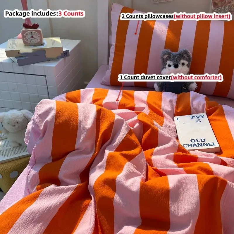 3pcs Striped Duvet Cover Set, Polyester Bedding Set, 1 PC Duvet Cover + 2 PC Pillowcases（without comforter and pillow insert）, Polyester, Single Twin Double Queen Size
