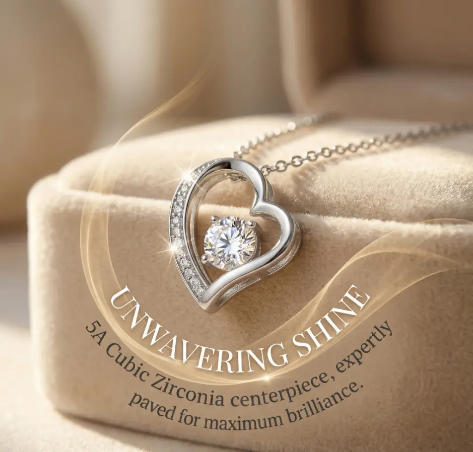 Eternal Love Necklace for Wife, Heart Pendant with Sparkling Cubic Zirconia, Romantic Anniversary Gift for Her, Meaningful Love Jewelry Gift for Wife, Elegant Daily Wear Necklace