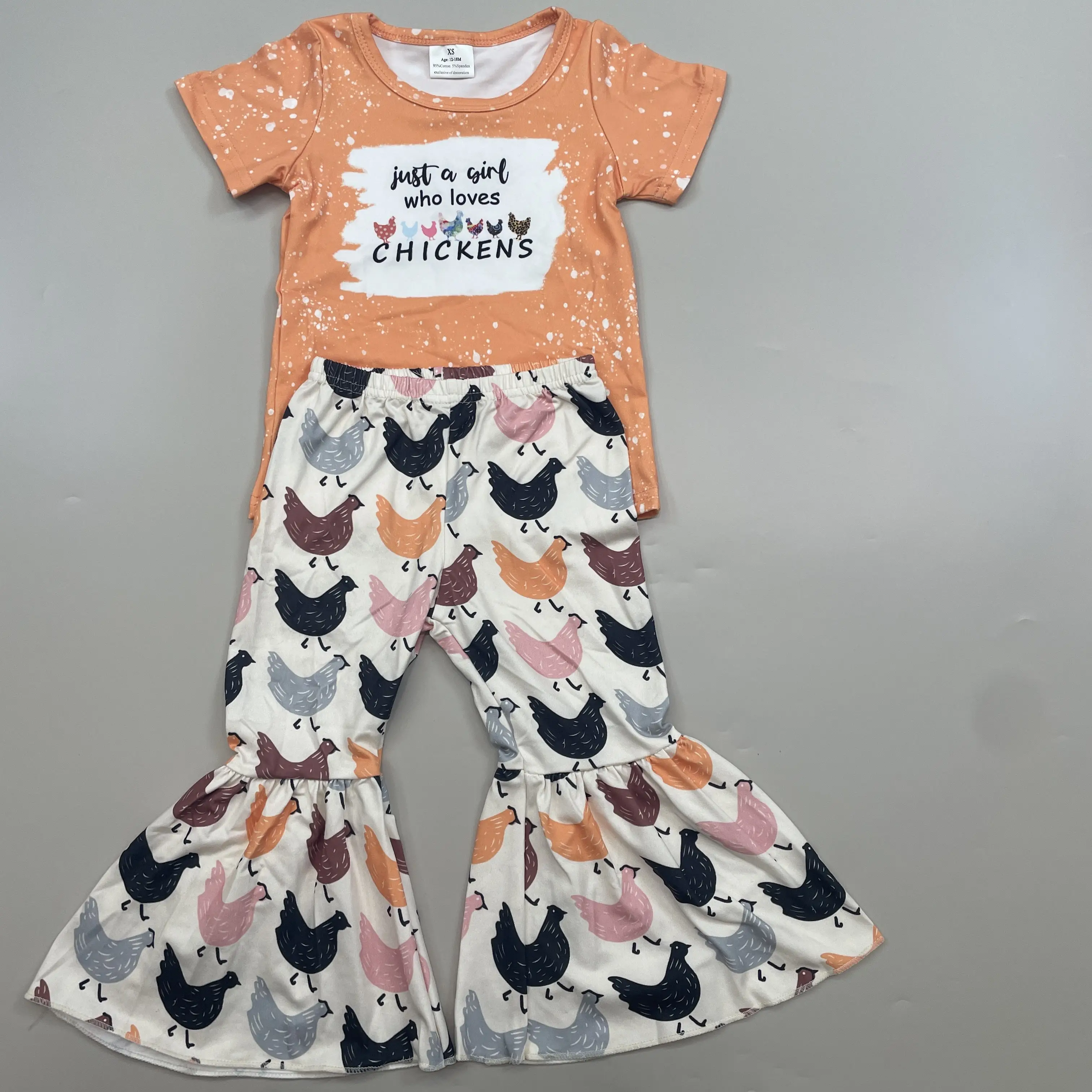 Girl Bell Bottom Set Chicken Outfit Girl Clothing Set Farm Clothes