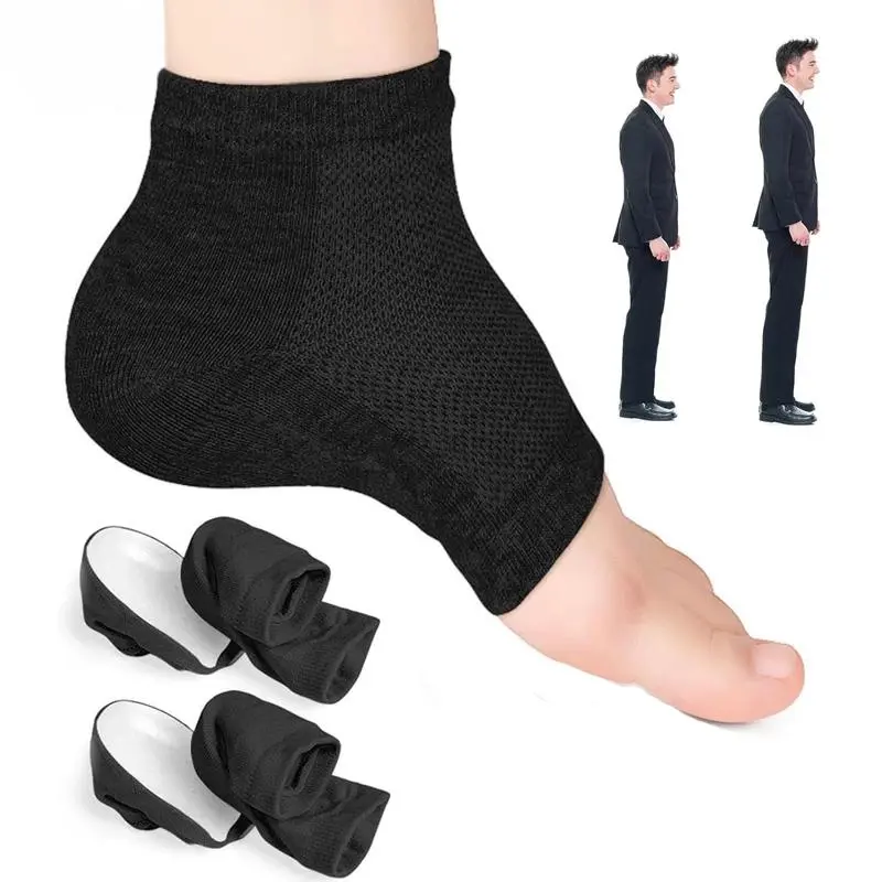 Low-Cut Elevator Socks with Non-Slip Insoles - 2.5/3.5cm Discrete Height Boost, Thickened Heel Pads for Men & Women, Comfort & Support Black Fits Elastic