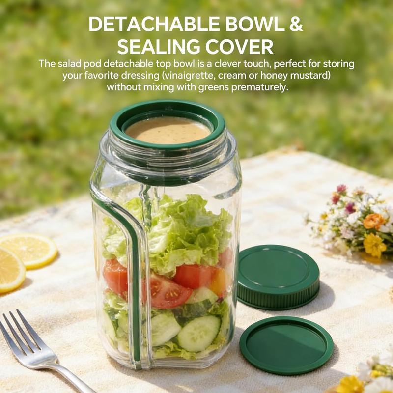 【2-pack】Salad Jar-(Mason Jar Style), Salad Jar with Side Opening for Lunch,FitnessPortable,Suitable for Home, Outdoor, Travel and Party, Work,FitnessPortable,Keeps Food Fresh ransparent Bowl