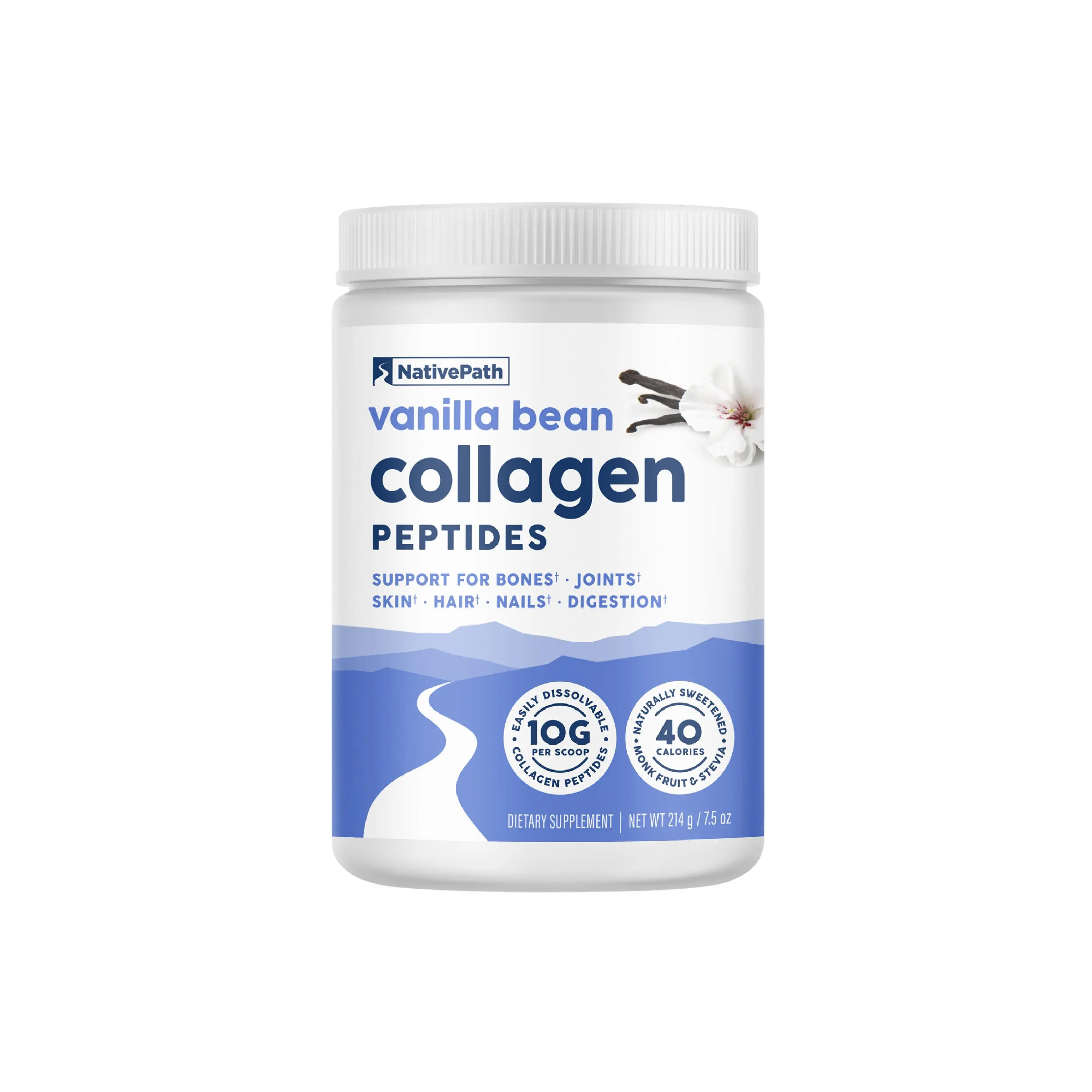 NativePath Vanilla Bean Collagen Peptides Powder - 10g Grass-Fed Type 1 & 3, 20 Servings - for Hair, Skin, Nails & Joints - Keto & Paleo, Gluten & Dairy Free (7.5 oz)