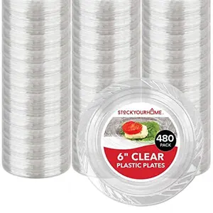 Stock Your Home 6-Inch Clear Plastic Dessert Plates (480 Pack) Flexible Disposable Clear Plates for Dessert & Appetizers, Crystal Clear Small Plates for Parties & Catering, Clear Plastic Party Plates