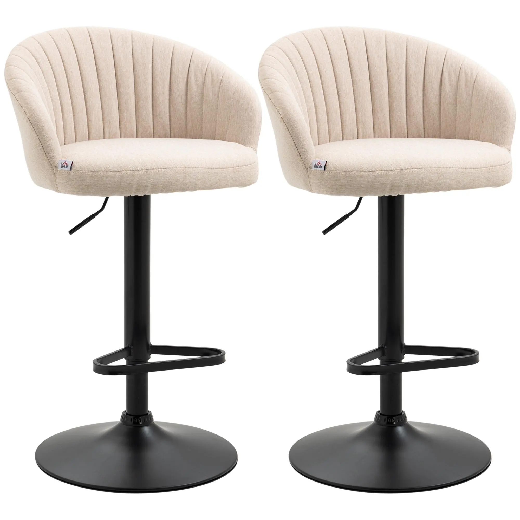 HOMCOM 2-Seat Linen Padded Swivel Counter Height Chairs - Adjustable Home Bar Stools with Linen Upholstery, Steel Frame, Footrest, Beige, Linen Padded Chairs