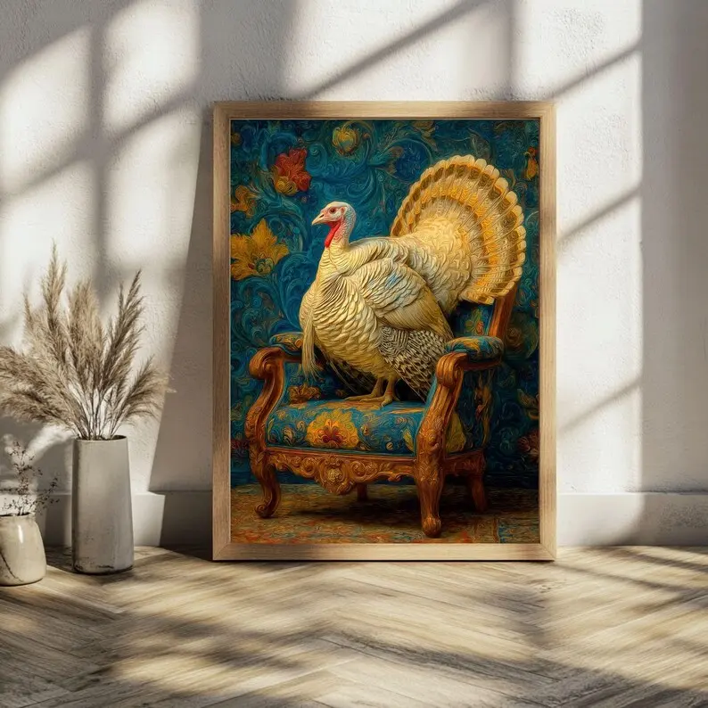 Vintage Thanksgiving Turkey Wall Art, Rustic Farmhouse Autumn Decor, Classic Country Turkey Poster