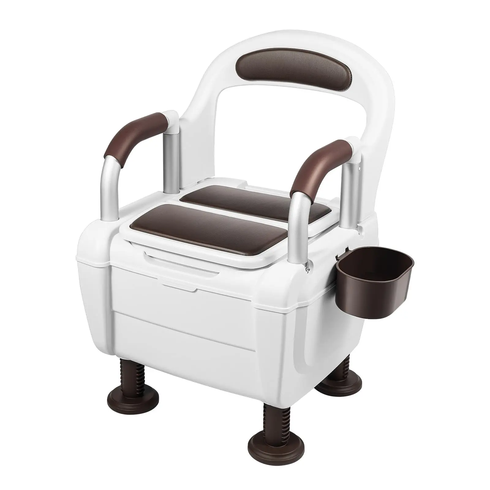 Aluminum Multi-Use Height Adjustable Antibacterial Bedside Commode Chair with Toilet Seat - 330lbs Load Capacity, 19.62lbs Weight, Shower Chair, 2 Inner Buckets, Portable for Elderly/Disabled & Pregnant Women, 1 Chinese Manual Included
