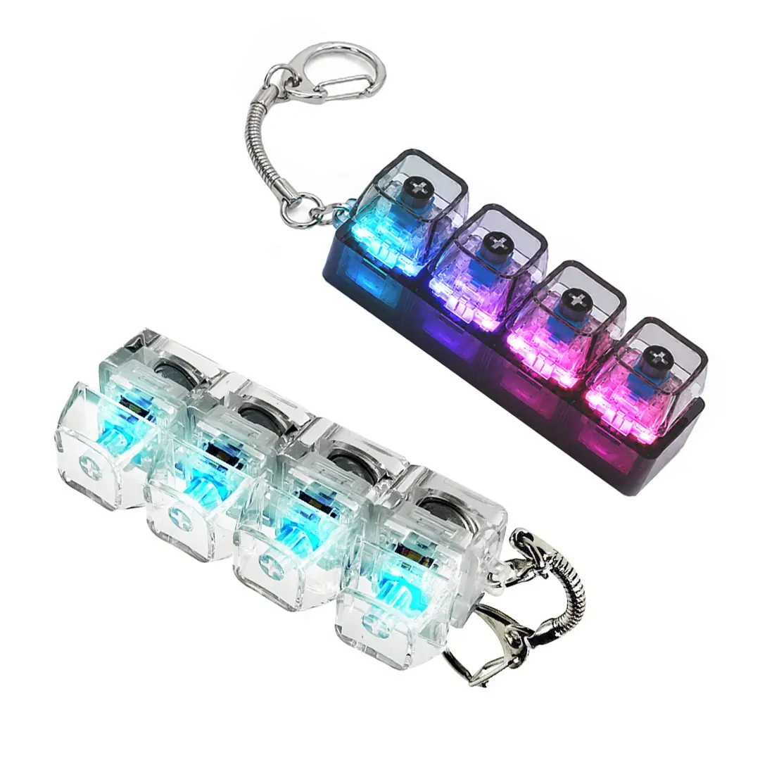 2 PCS Keyboard Anxiety Fidget Keychains - Fidget Keyring,Light-Emitting, 4-In-1 Decompression Buttons, TransparentOptions, Stress Relief Aid (Home & Festive Supplies Gift)