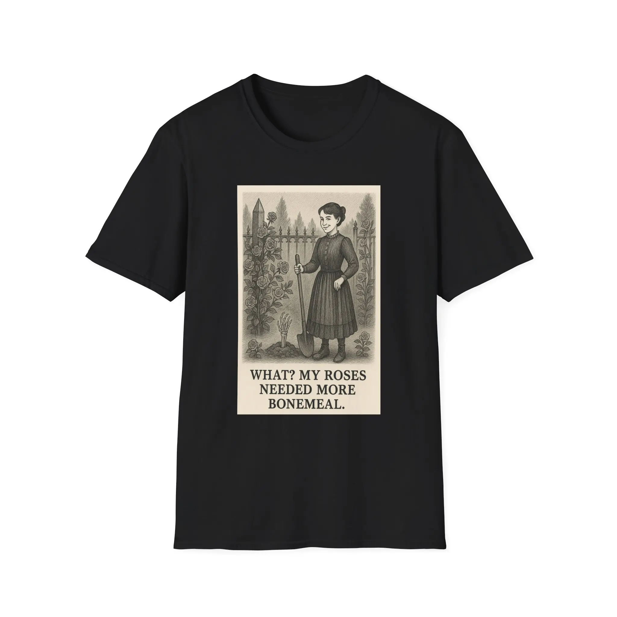 Gothic Humorous Edward Gorey style Evil Garden Gardening T-Shirt, Unisex Tee, Dark Humor Shirt, Evil Plant Lover Gift, steampunk Clothing
