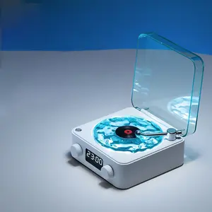 Retro Record Shape Wireless Speaker with Wireless Speakers with RGB LED Night Lights and Dynamic Mode LED Aqua Ambient Lights with Wireless Desktop Clock for Bedrooms, Offices, Game Rooms, Parties, Birthday Gifts