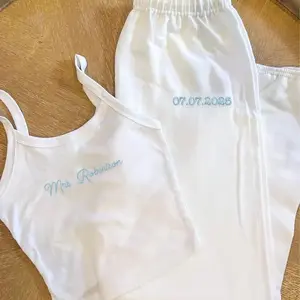 Bride Embroidered Tank and Sweatpants Set | Cute Bridal Getting Ready Outfit | Bachelorette Party Set