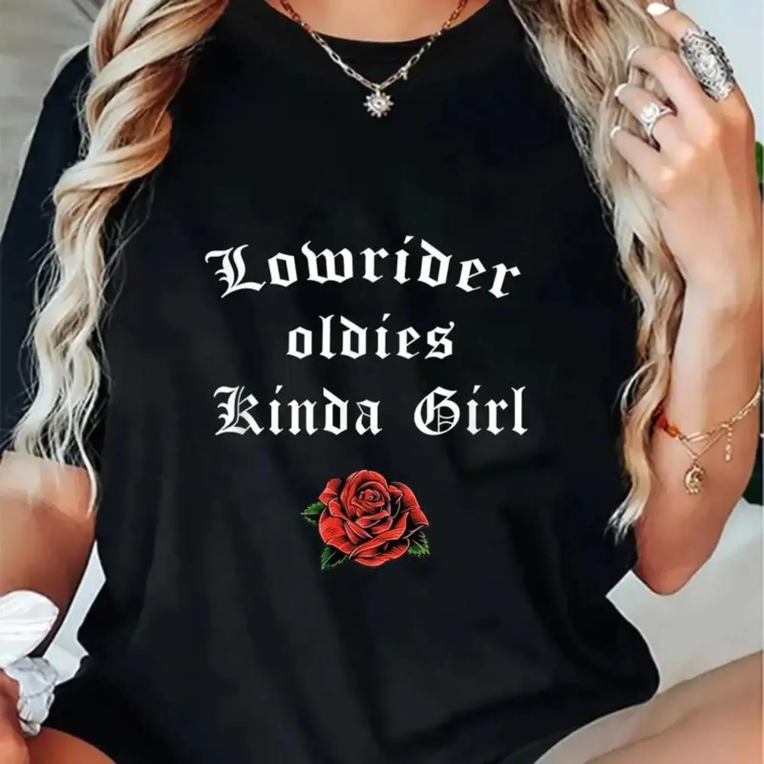 Unisex Casual T-Shirt with "Oldies Kinda Girl" Lowrider Graphic, 100% Heavyweight Cotton, Breathable Round Neck, Tshirt, Crew Neck