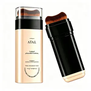 2-in-1 Foundation Concealer Cosmetic Stick with Built-In Brush, Waterproof, Sweatproof, Full-Coverage Hydrating Cream for Dark Circles & Blemishes, Long-Lasting Portable Makeup Tool
