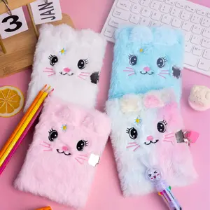 10 cartoon notebooks Plush lock diaries Colour gradient, animal theme With pen case stickers Paper vintage style DIY journal decoration writing diary