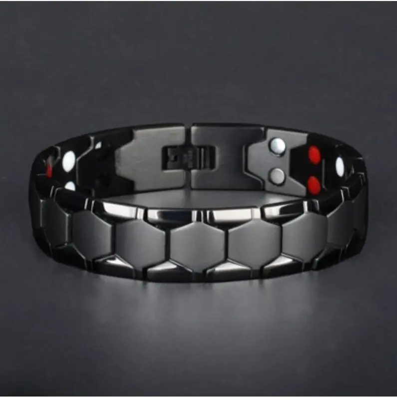 Wide Link Bracelet in Titanium Steel, Unisex Fashion Jewelry with Magnetic Clasp in Steel Full Gold or All Black, Bangle, Casual, Metal, Chain Jewelry Bracelets & Bangles, Yes