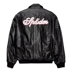 Men's Spider Worldwide Studded, Web-Embossed Logo Leather Jacket - Black, Pink, White - Menswear Tops Coats