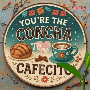 Mexican Bakery Metal Sign – "Concha & Cafecito" Round Aluminum Wall Decor – Cute Pan Dulce Kitchen Sign – Hispanic Farmhouse Decor for Home, Cafe