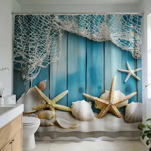 1 Pc Nautical Starfish Shower Curtain for Coastal Home Bathroom Transformation Beach Theme Shell Decor for Ocean Inspired Design Marine Life Decoration with Sea Creatures for Relaxing Beach House Spa Oasis