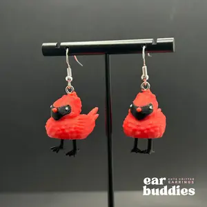 Cardinal Ear Buddies Earrings - Cute Unique Design Printed Locally and Handcrafted