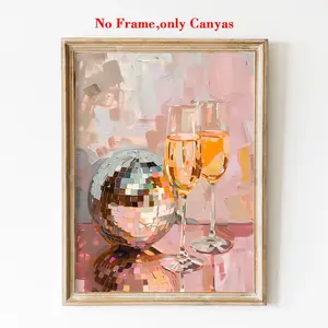 Vintage Poster Wall Art Print, Champagne Disco Ball, Retro Canvas Painting, Living Room Decor, Bedroom Aesthetic Design, Modern Home Decor
