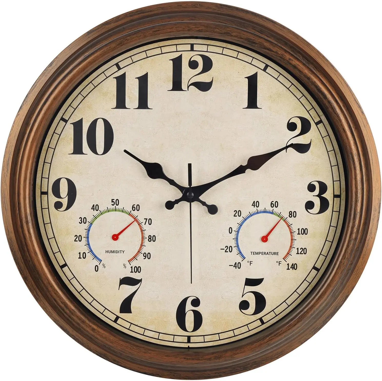 16 Inch Bronze  Large Indoor/Outdoor  Wall Clock with  & Hygrometer, Silent Non-Ticking Quartz Timepiece for Home, Porch, Garden,Pool