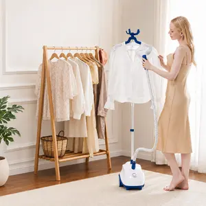 Standing Fabric Steamer 1500W – Professional Clothes & Garment Steamer, Heats in 45s, 1.7L Water Tank for 55 Min Continuous Steam, Portable with Roll Wheels, Wrinkle Remover for Home, Wedding Gowns, Curtains, Upholstery