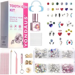 Yondaus Tooth Gem Kit for Women Men - 402 pcs Sparkling Crystals in Multiple Sizes & Shapes, Includes 2 Grillz Teeth, Safe DIY Dental Jewelry for Party Festival