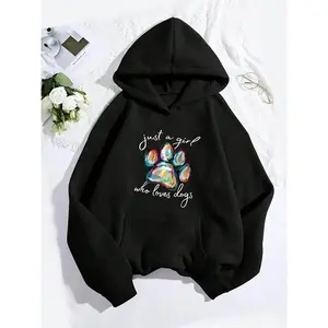 Women's Colorful Paw Print & Dog Lover Graphic Graphic Hoodie - Cotton Blend Long Sleeve Pullover Regular Fit | Soft & Breathable Fabric, Durable Print, Everyday Comfort, Machine Washable, minimalist flat lay cozy lifestyle