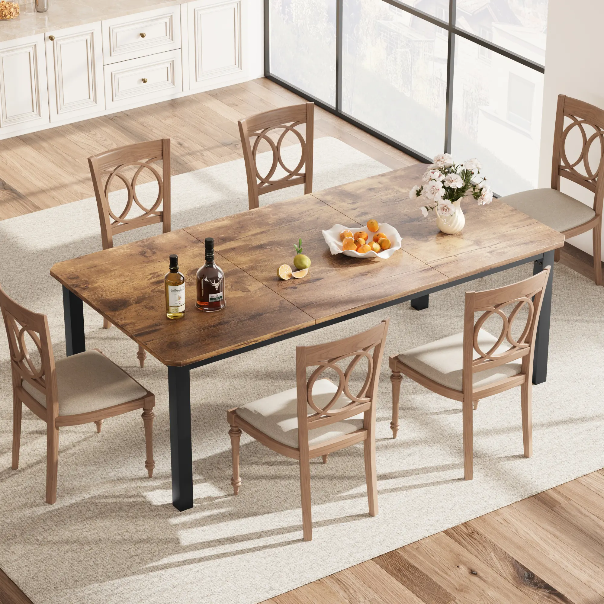 Industrial Dining Table For 6~8 People, 78.7" Long Kitchen Table, Wood Dining Table, Kitchen & Dining Room Table, Rectangle Dining Room Table For 6 Ideal For Dinner Or Meetings -Retro Brown