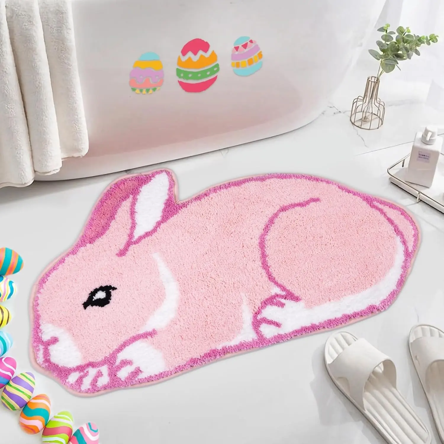 Bunny Shaped Carpet, Easter Rug, Absorbent Bath Mat, Home Decor, Easter-themed home mats,Soft and comfortable welcome mat,Suitable for living rooms, bedrooms, and indoor/outdoor entrances,Interior multi-functional area decoration,Easter gifts