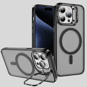 Magnetic Case for iPhone 17 Pro Max 16 15 14 13 12 11 with Camera Lens Protector Metal Ring Stand MagSafe Shockproof Military-Grade Protection Acrylic Clear Cover