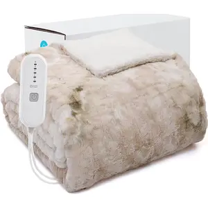 Heated Throw Blanket, Tie Dye Faux  Electric Blanket Throw 50"x 60" with 5 Fast Heating Levels&4 Hrs Auto Off, ETL&FCC Certification Heating Throw,Home Office Use(Beige)