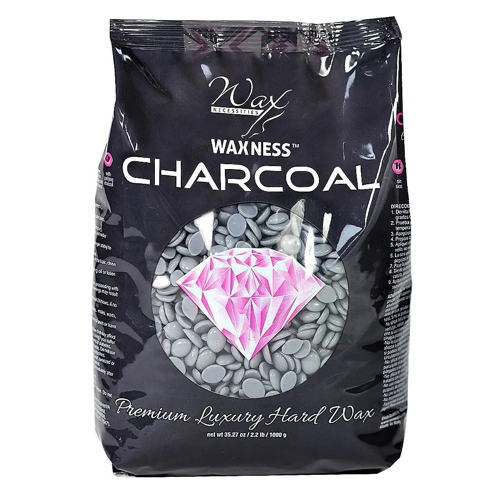 WAXNESS Charcoal Premium Luxury Hard Wax - 2.2 lb (500ml) At-Home Sensitive Skin Hair Removal Wax for Cosmetic Use, Warm Application, At-Home Body, Apply Warmth