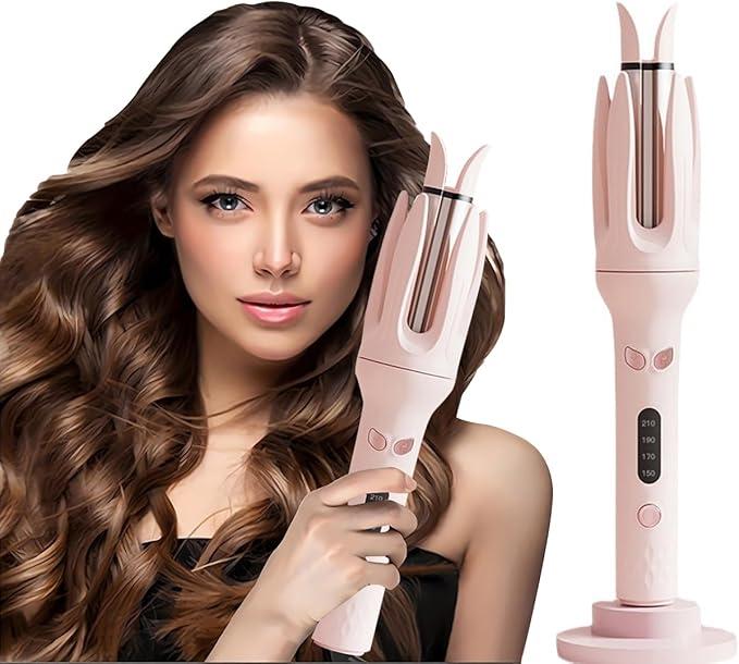 Automatic Curling Iron Hair Curler with 4 Speed Temperature Settings Ceramic Rotating Wand Anti-Scald Negative Ion Technology Travel-Friendly Design