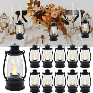 Mini Decorative Lanterns - 12 count with Flicker Candles, Hanging Lanterns for  & Wedding Decor, Table Centerpiece,  Included, Black