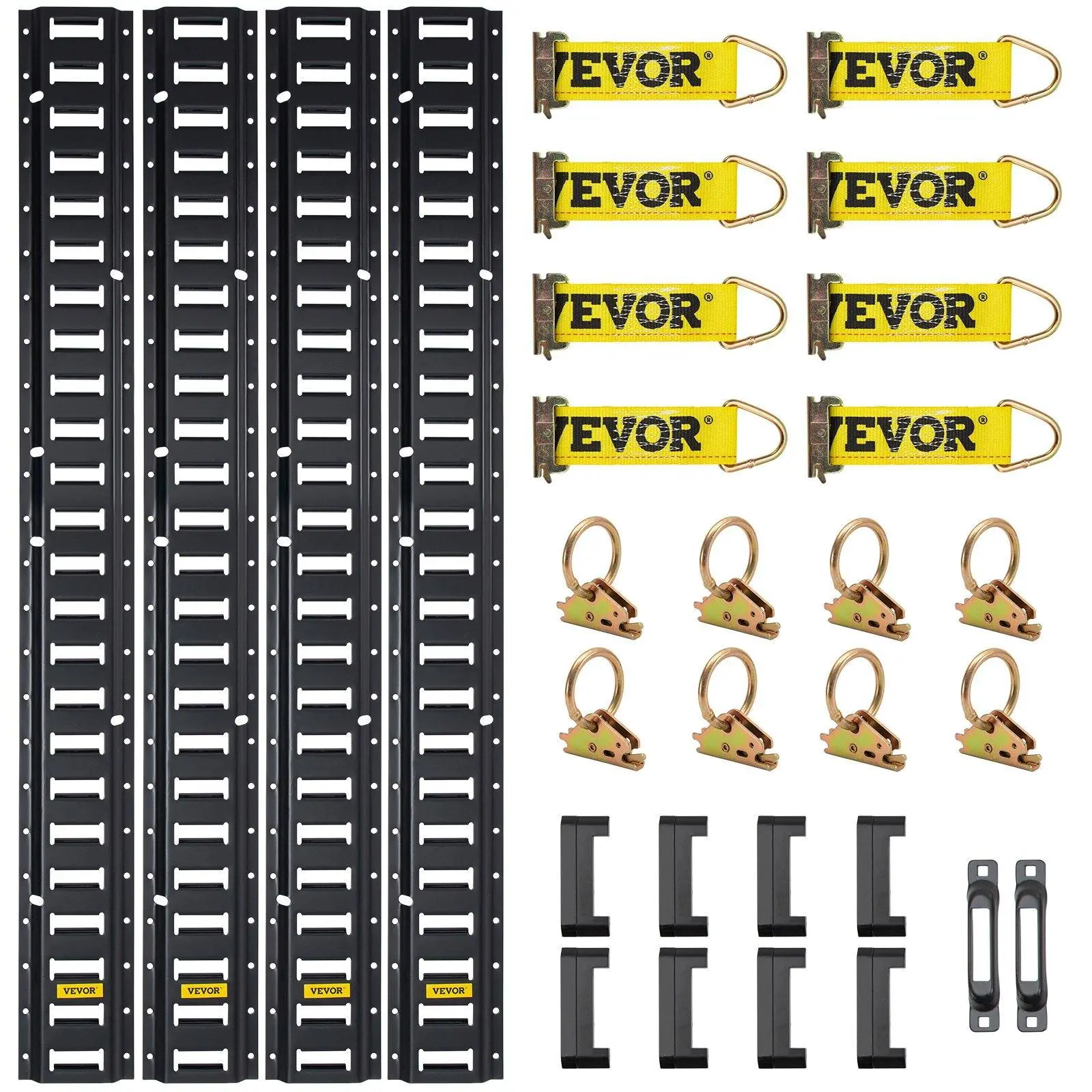 【Summerfinds】VEVOR E Track Tie-Down Rail Kit,  30PCS 5FT E-Tracks Set Includes 4 Steel Rails & 2 Single Slot & 8 O Rings & 8 Tie-Offs w/D-Ring & 8 End Caps, Securing Accessories for Cargo, Motorcycles, and Bikes