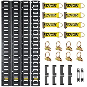 VEVOR E Track Tie-Down Rail Kit,  30PCS 5FT E-Tracks Set Includes 4 Steel Rails & 2 Single Slot & 8 O Rings & 8 Tie-Offs w/D-Ring & 8 End Caps, Securing Accessories for Cargo, Motorcycles, and Bikes